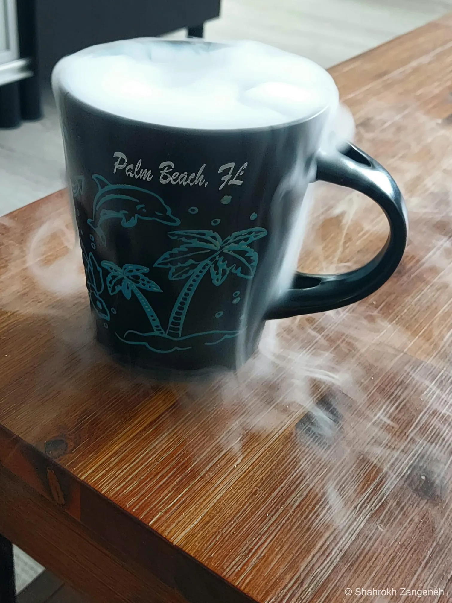 A steaming mug of coffee
