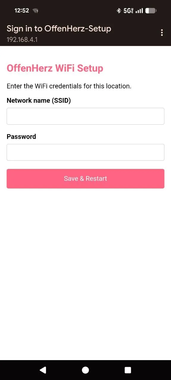 WiFi setup portal on phone at 192.168.4.1